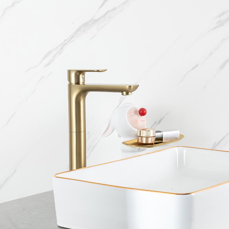 Высокий смеситель для раковины Gappo G48-3 G1048-32 золотой сатин