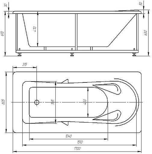 Акриловая ванна Aquatek Леда 170*80
