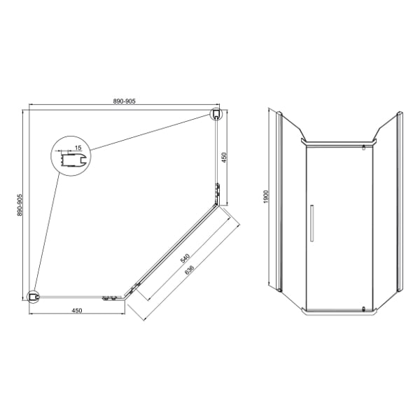 Душевое ограждение Sole Quadro 90*90