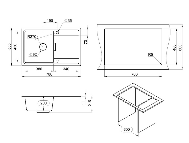Кухонная мойка Granula GR-7804 Графит (черно-серый)