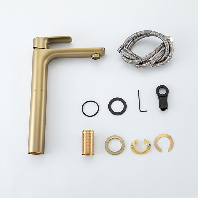 Высокий смеситель для раковины Gappo G48-3 G1048-32 золотой сатин