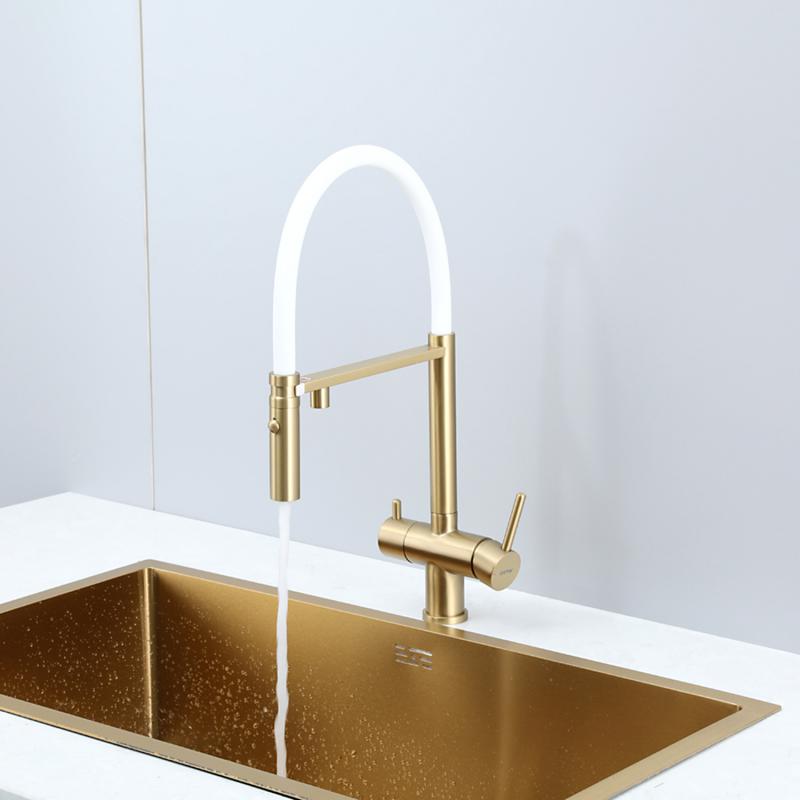 Смеситель для кухни с фильтром Gappo G97 G4397-83 золотой сатин