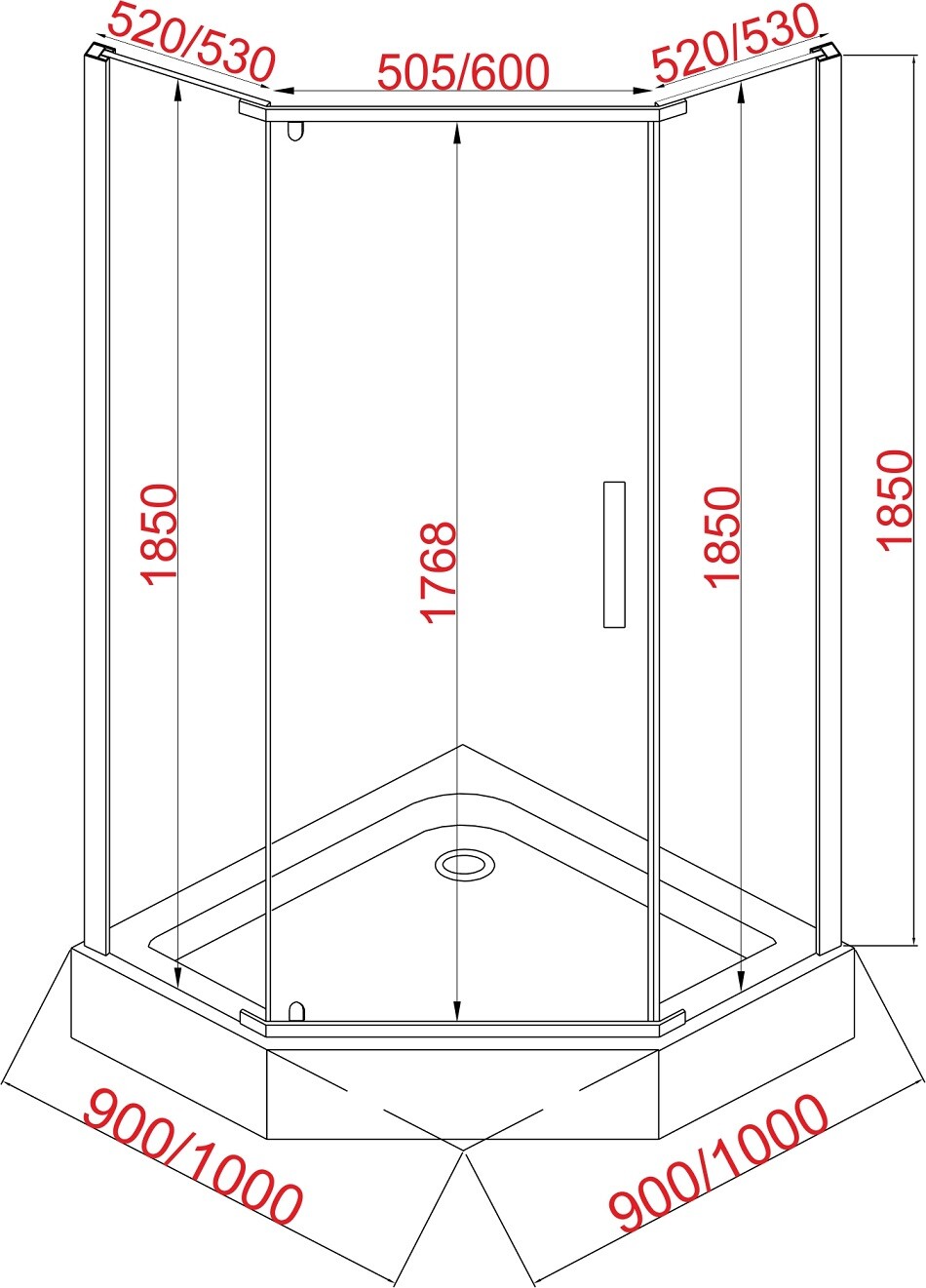 Душевое ограждение EvaGold JY028 90*90 трапеция