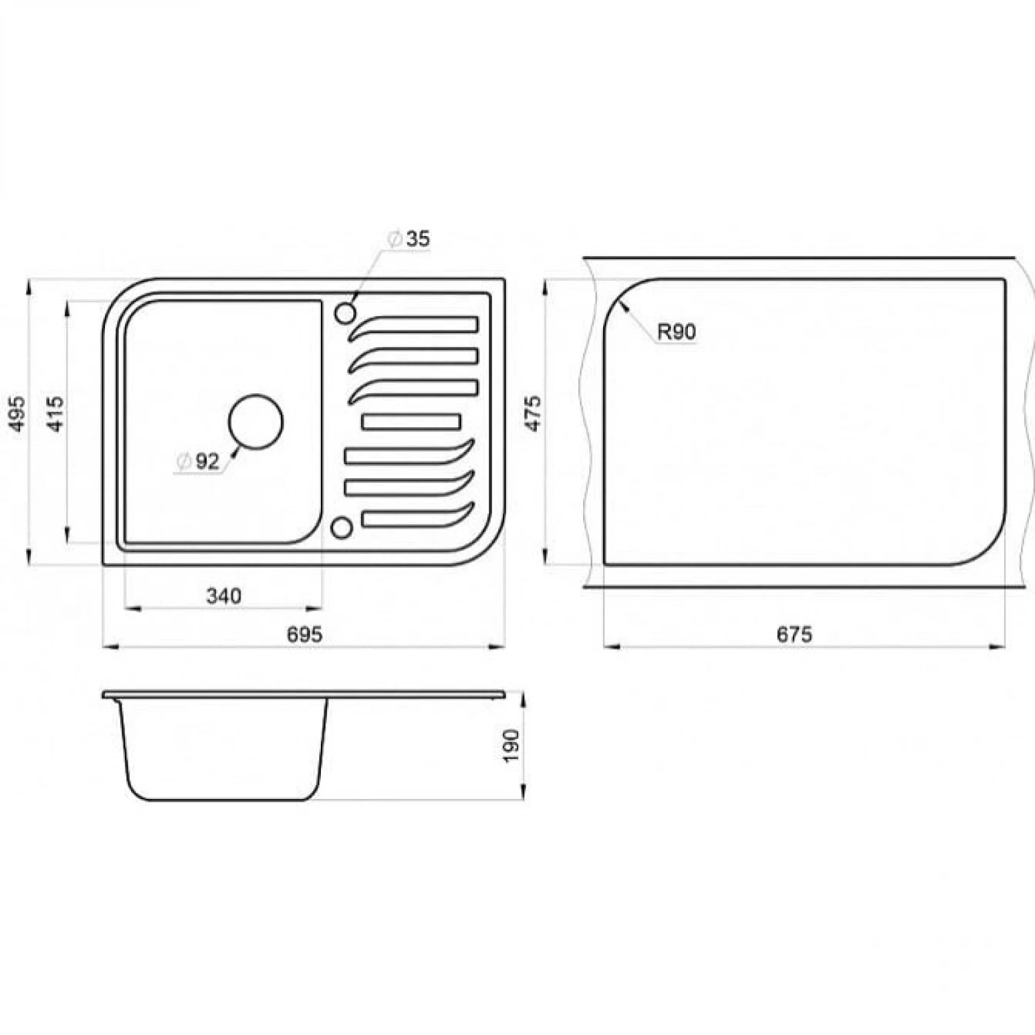 Кухонная мойка Granula GR-7001 Шварц (черный металлик)