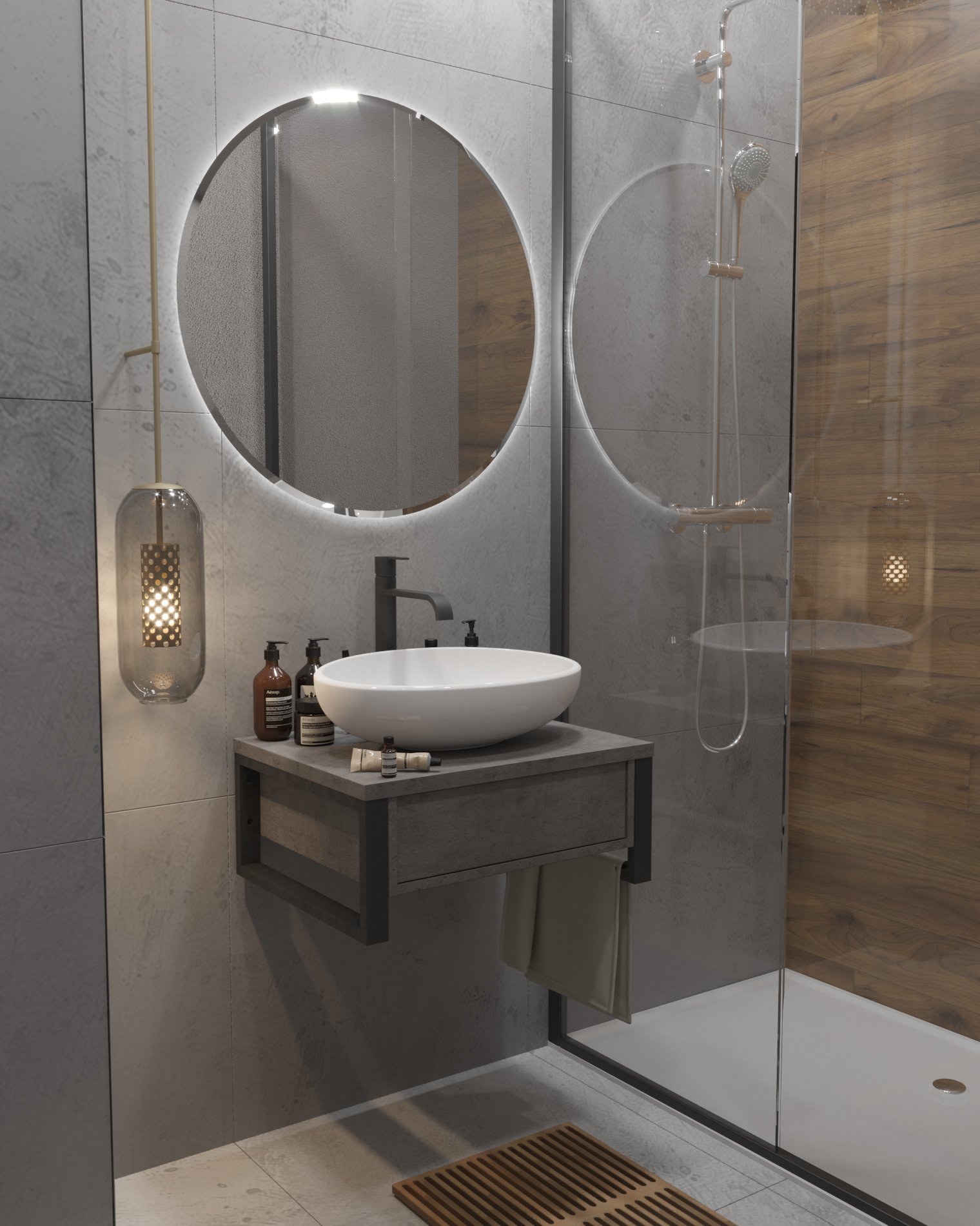 Тумба 1Marka Grunge Loft 60П 1в.я Бетон темно-серый