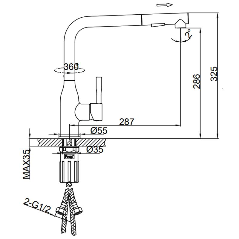 Вытяжной смеситель для кухни Frap H97 F6096 хром