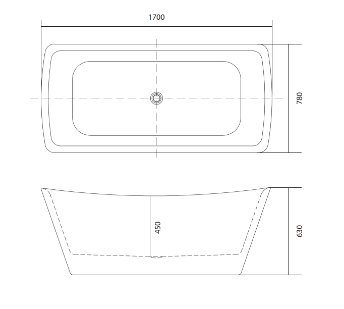 Отдельностоящая акриловая ванна Aquatek Верса 170*78 AQ-4777, с сливом-переливом и ножками