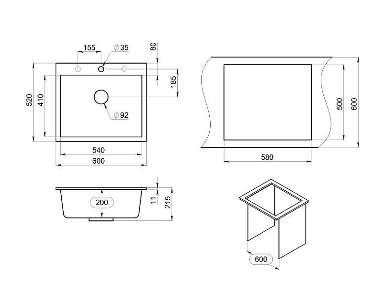 Кухонная мойка Granula GR-6001 Пирит