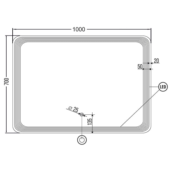 Зеркало с подсветкой и подогревом Gair Turino 1000*700 Anti Steam