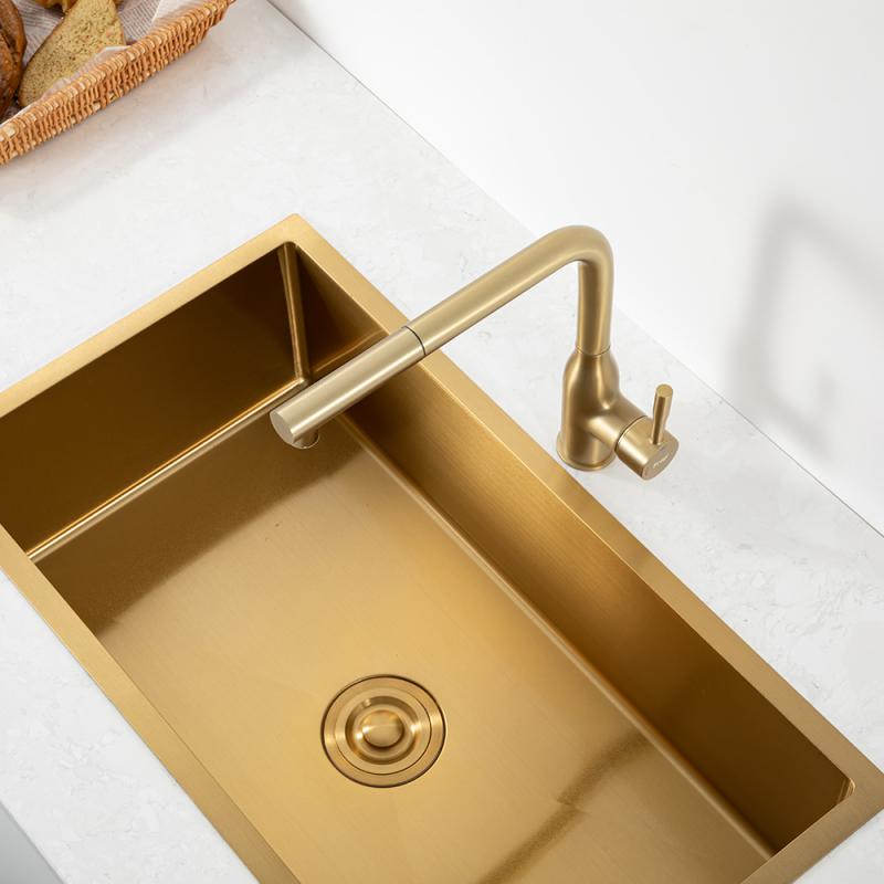 Вытяжной смеситель для кухни Frap H97 F6096-3 золотой сатин