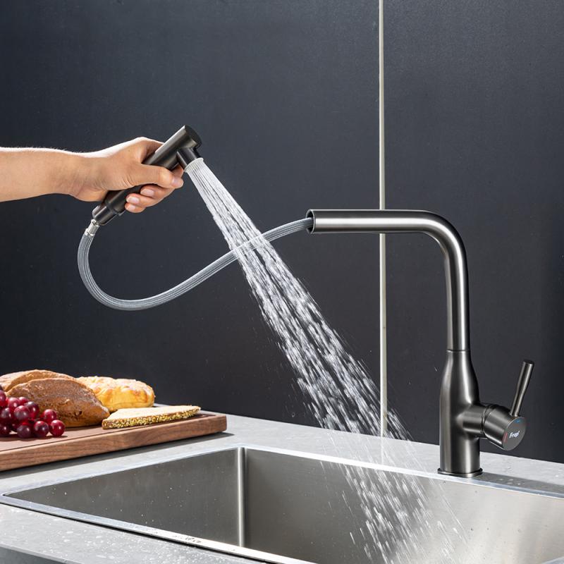 Вытяжной смеситель для кухни Frap H97 F6096-9 оружейная сталь