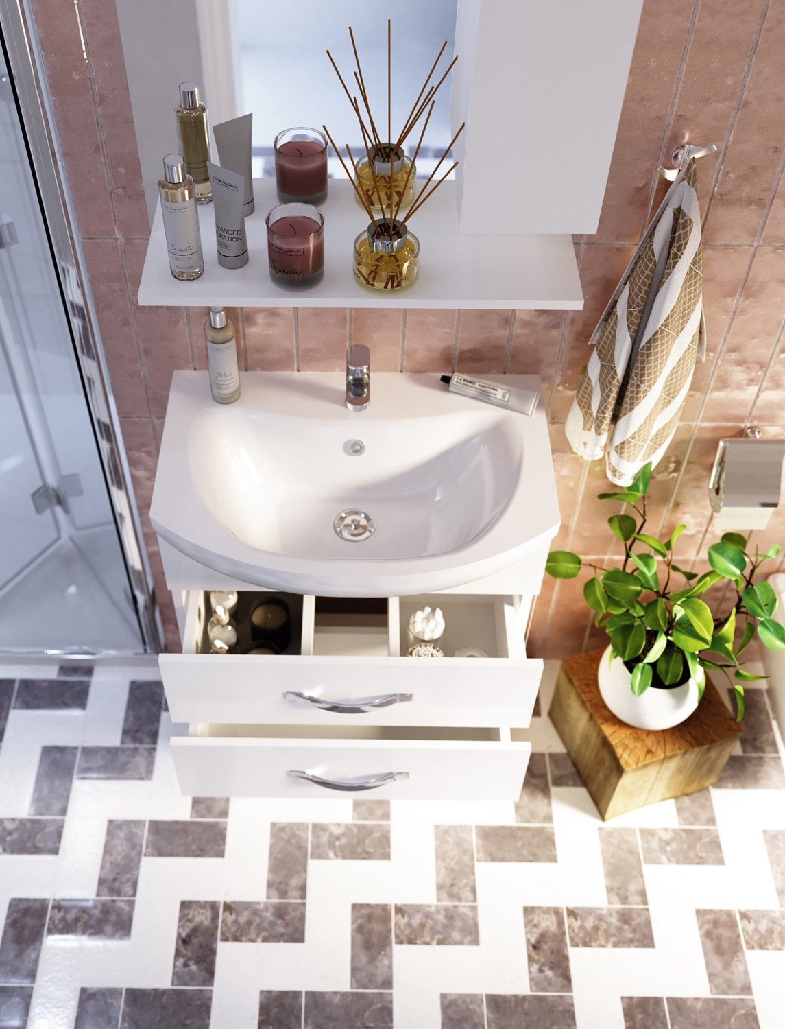 Тумба 1Marka Вита 65Н 3в.я. Белый глянец, МДФ