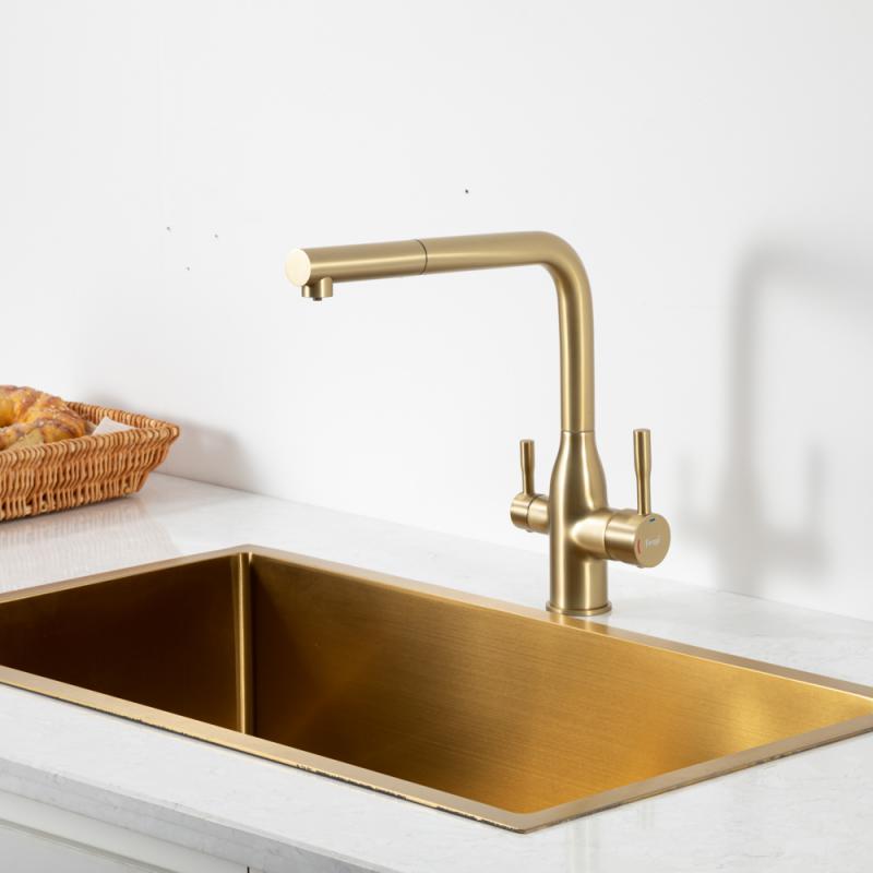 Вытяжной смеситель для кухни с фильтром Frap H96 F4396-33 золотой сатин