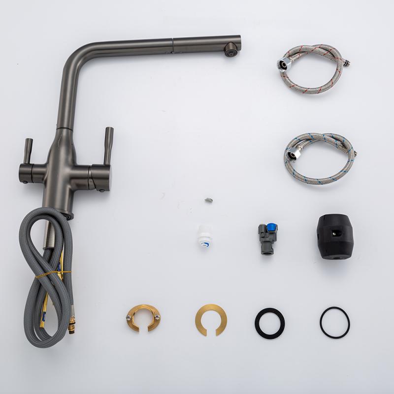 Вытяжной смеситель для кухни с фильтром Frap H96 F4396-39 оружейная сталь