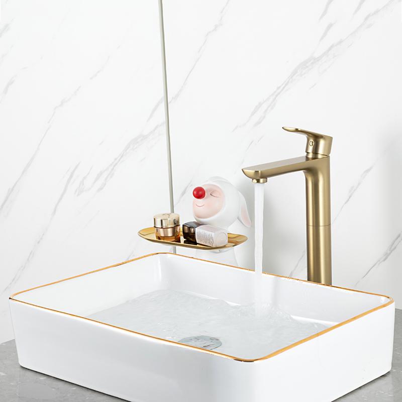 Высокий смеситель для раковины Gappo G48-3 G1048-32 золотой сатин