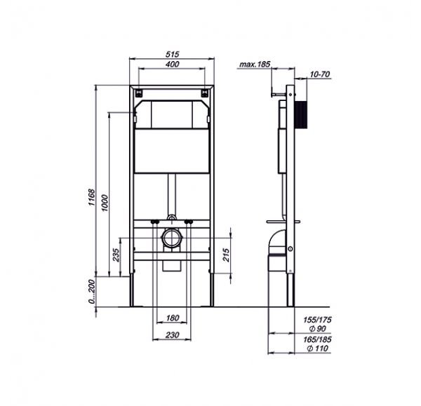 Система инсталляции Sole для подвесного унитаза, рама + крепление (с бачком, без клавиши)