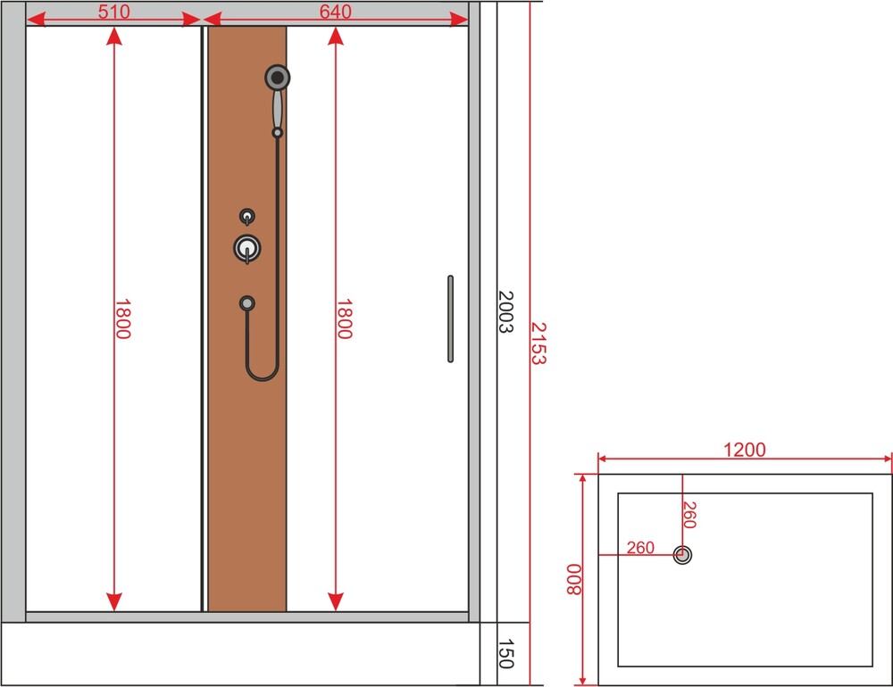 Душевая кабина EvaGold 1806L/R-S (с полкой) 80*120*215