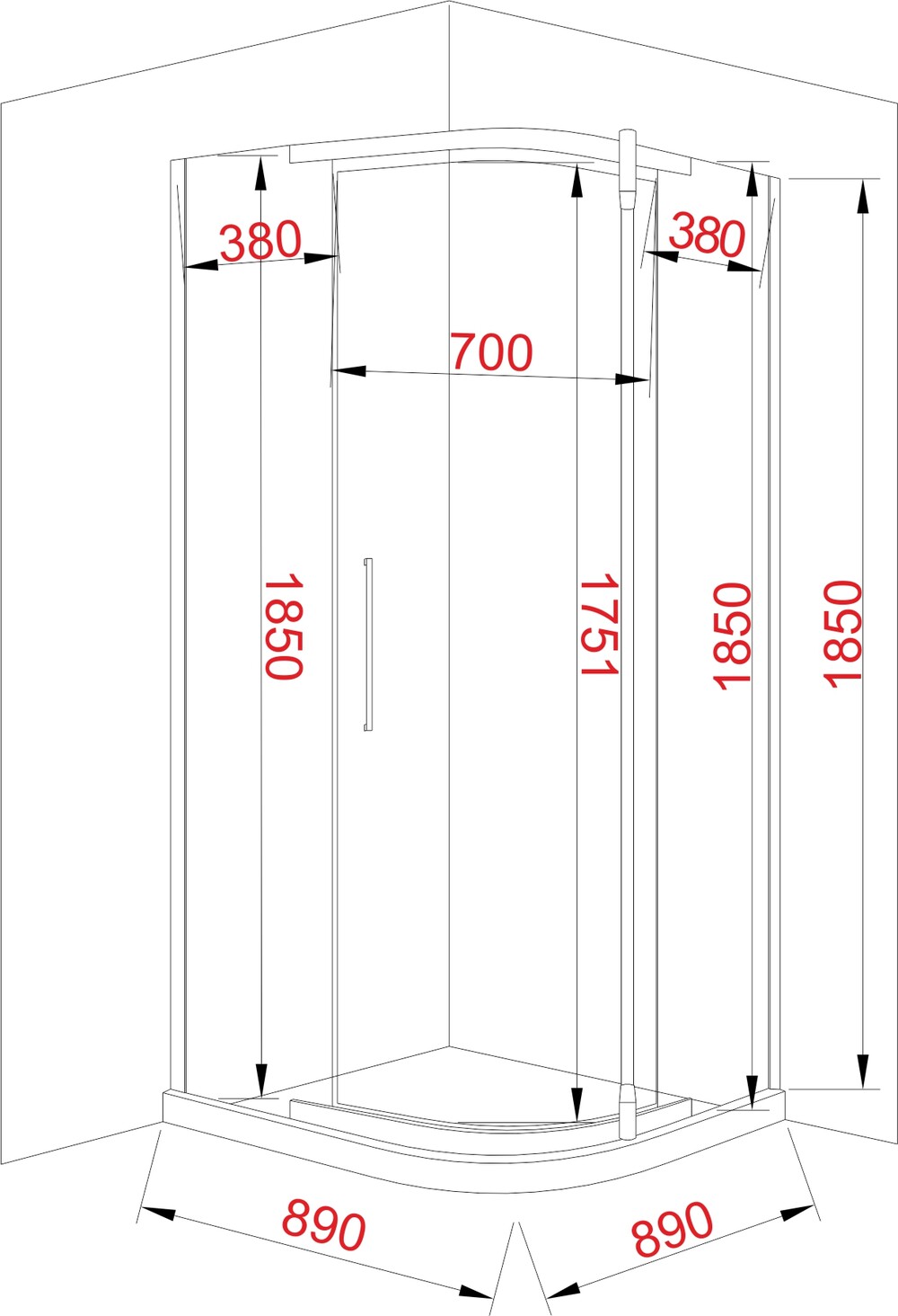 Душевое ограждение EvaGold JY050 89х89 полукруглое