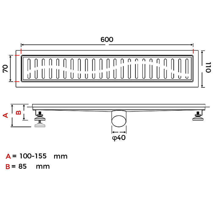 Душевой трап 60 см с комбинированным затвором Gappo G86007-39 оружейная сталь