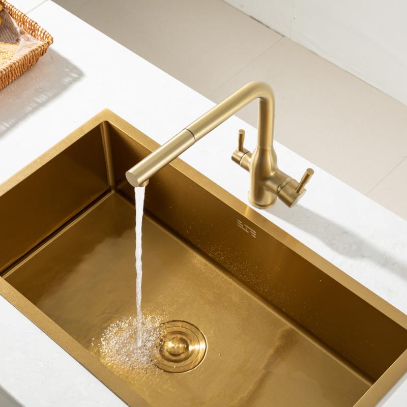 Вытяжной смеситель для кухни с фильтром Frap H96 F4396-33 золотой сатин