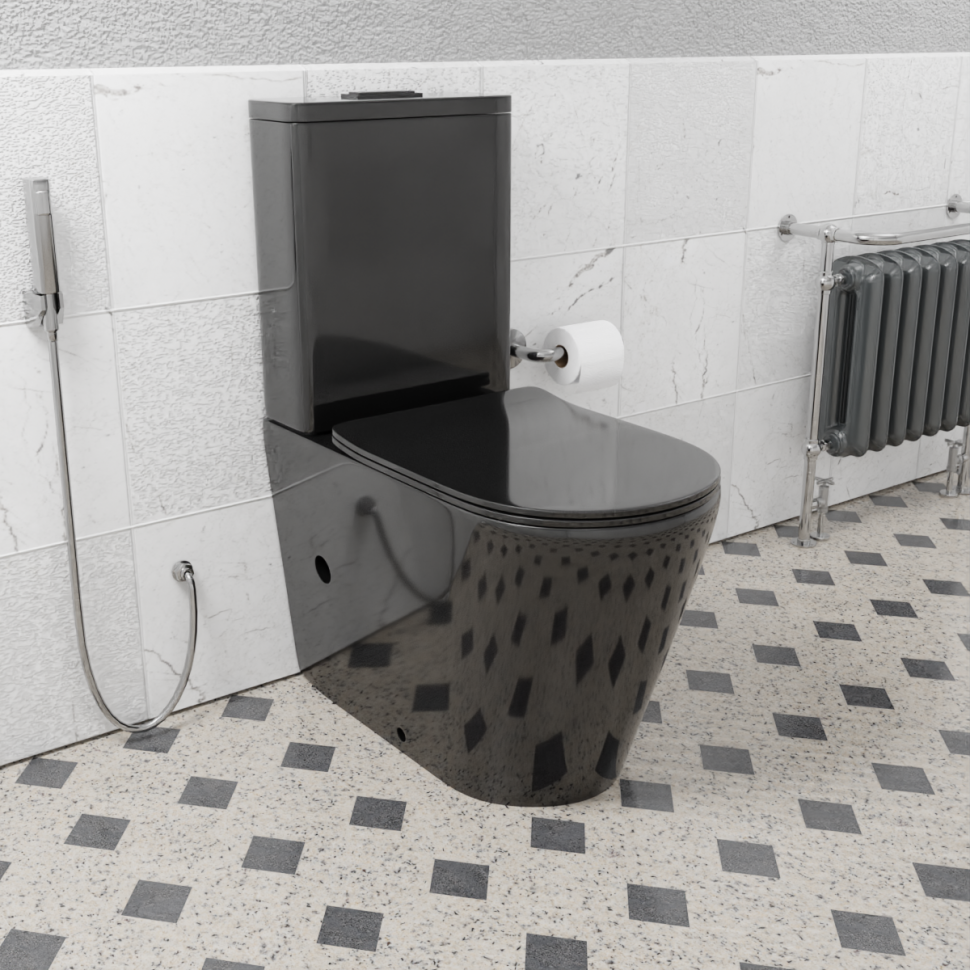 Унитаз-компакт напольный CeramaLux NS 2178-18 черный глянцевый