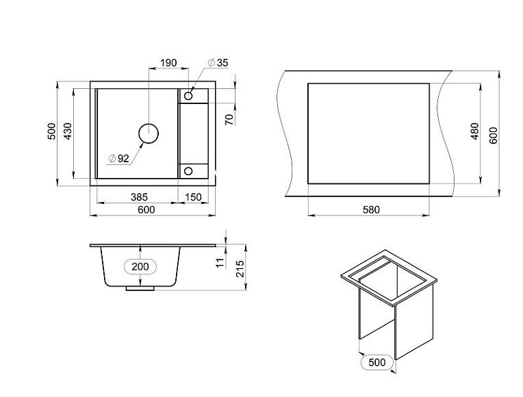 Кухонная мойка Granula GR-6002 Алюминиум