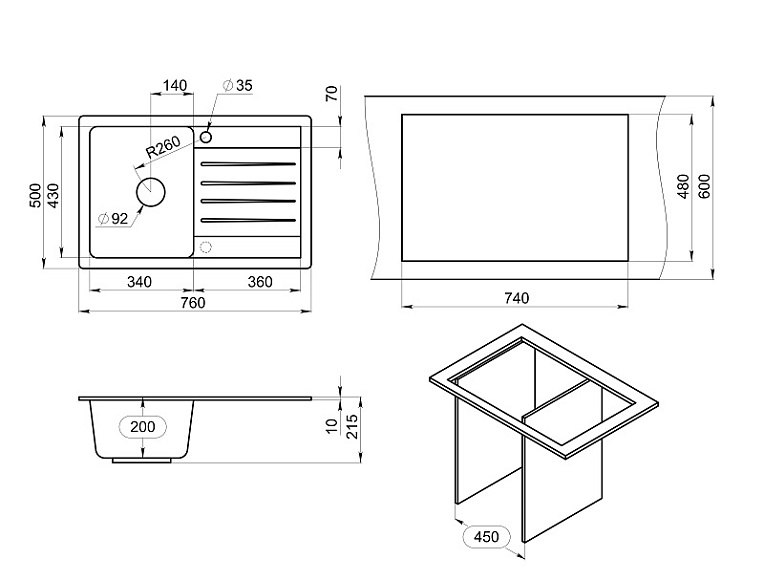 Кухонная мойка Granula Standart ST-7602 Черный