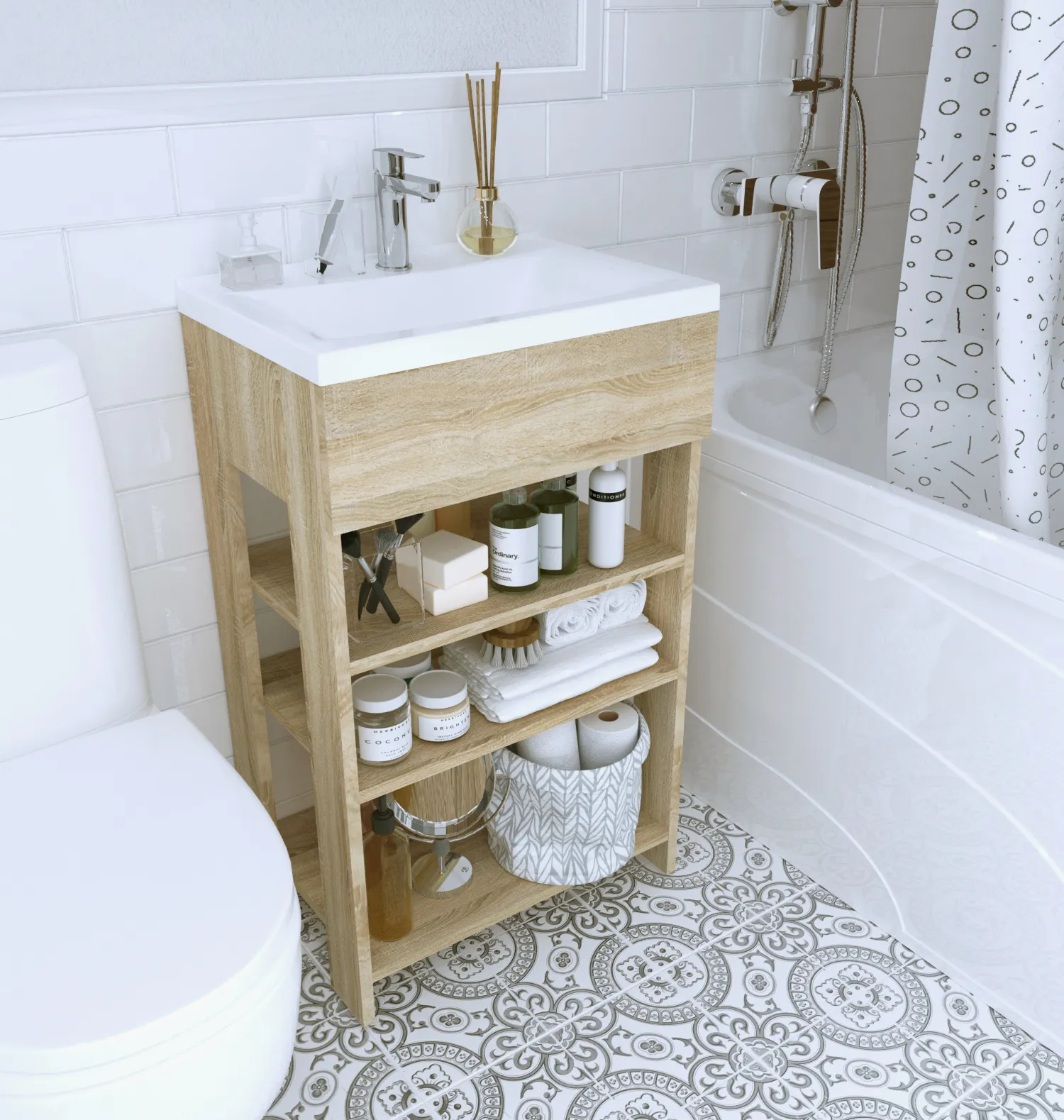 Тумба с раковиной 1Marka Revo 50Н 3 полки Дуб Сонома