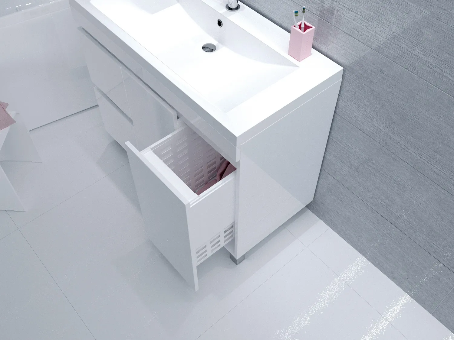 Тумба 1Marka Cube 100Н 2д 2я б/к Белый глянец