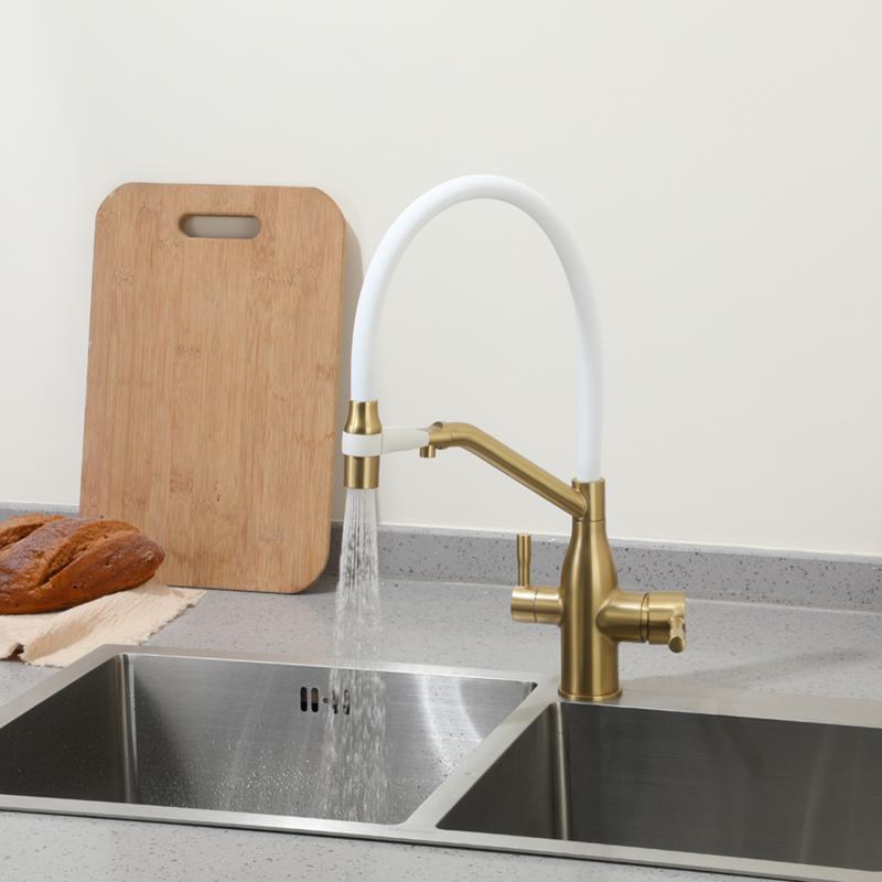 Смеситель для кухни с фильтром Frap H97 F4397-3 золотой сатин