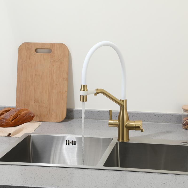 Смеситель для кухни с фильтром Frap H97 F4397-3 золотой сатин