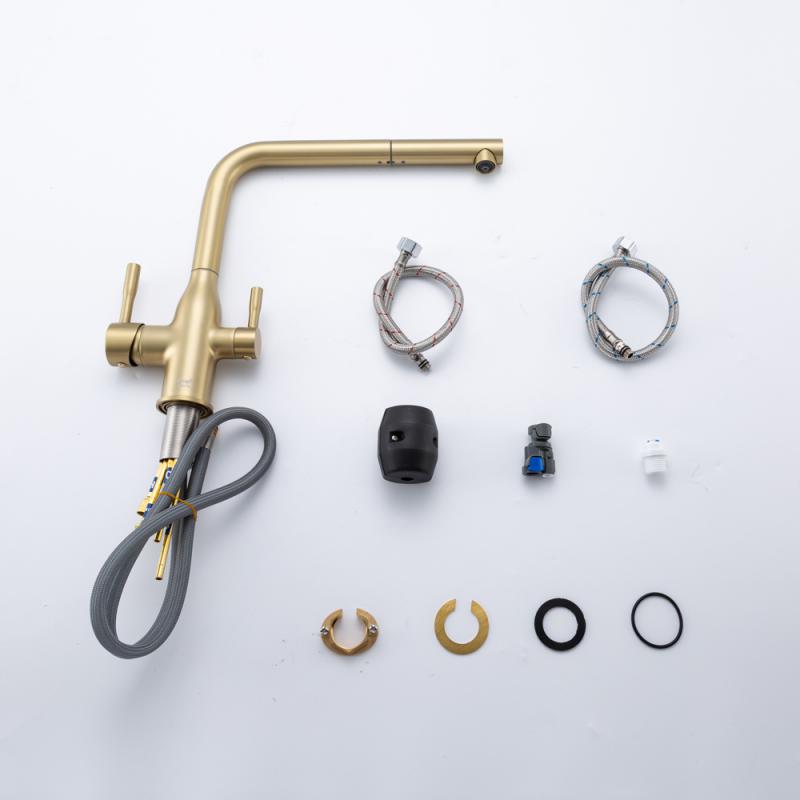 Вытяжной смеситель для кухни с фильтром Frap H96 F4396-33 золотой сатин