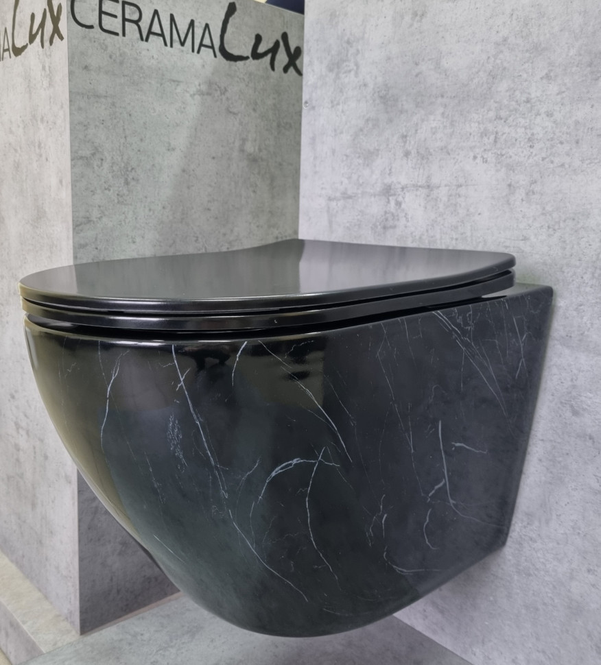 Подвесной унитаз CeramaLux 2212BM черный мрамор