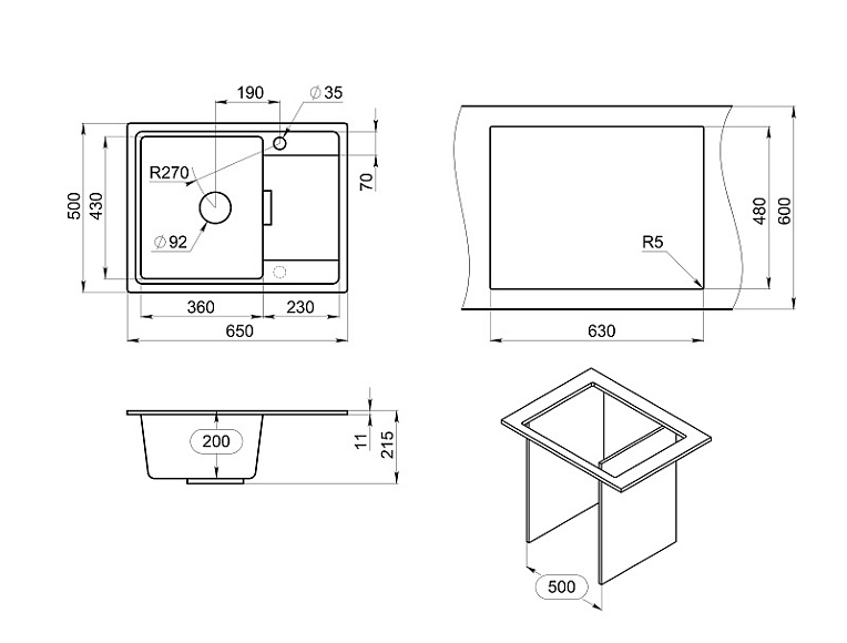 Кухонная мойка Granula GR-6503 Алюминиум