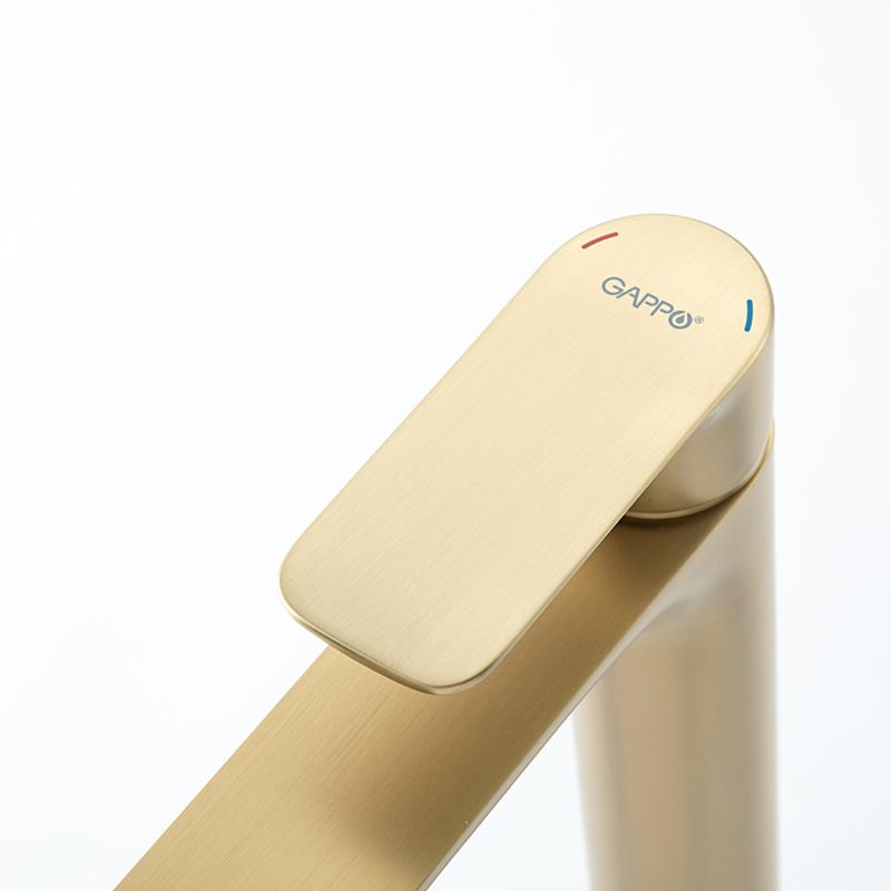 Высокий смеситель для раковины Gappo G48-3 G1048-32 золотой сатин