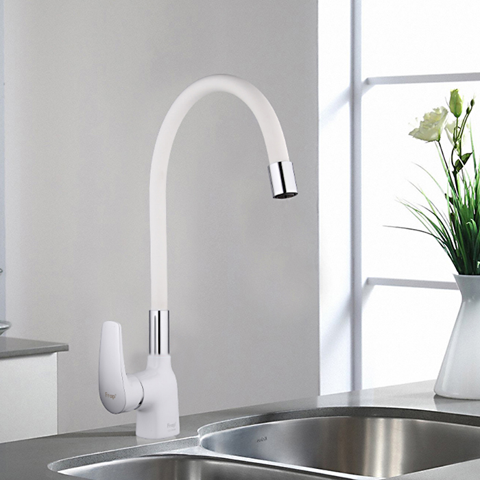 Смеситель для кухни с гибким изливом Frap F4453-03 белый-хром