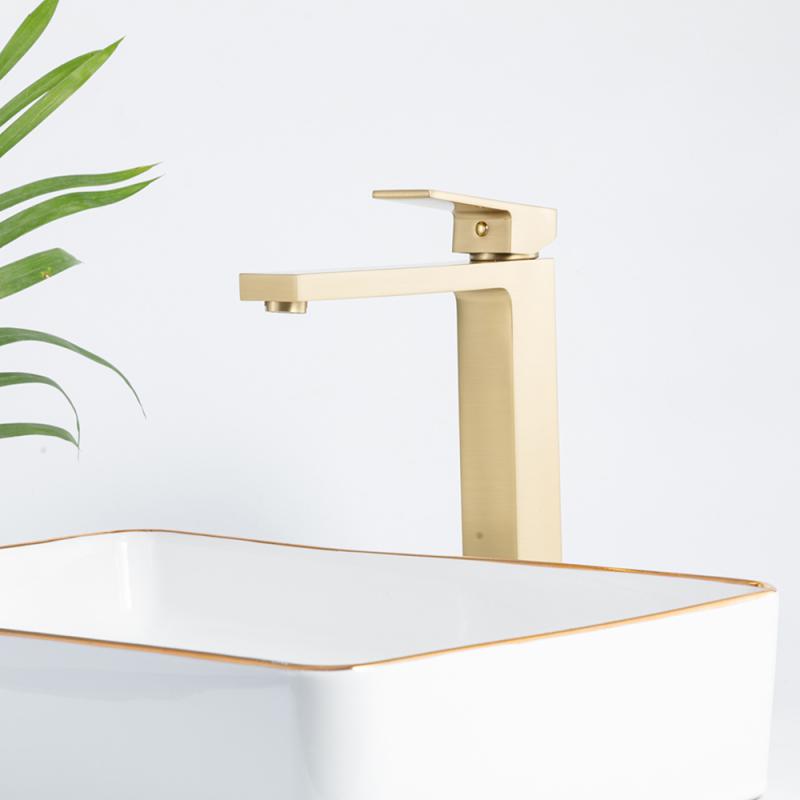 Высокий смеситель для раковины Frap H91-3 F1091-23 золотой сатин