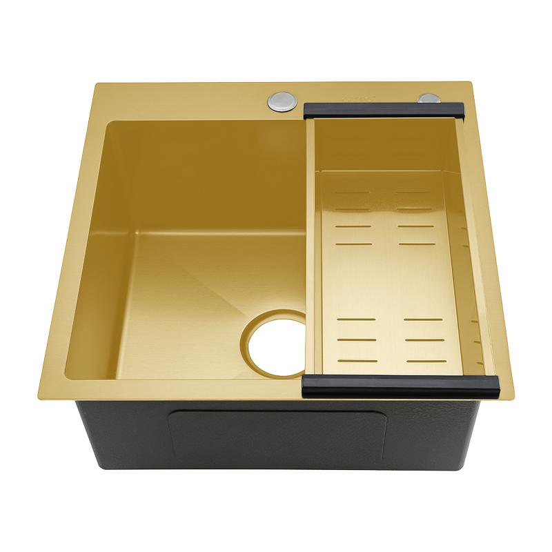 Мойка для кухни с коландером из нержавеющей стали Gappo GS5050-3 золотой сатин