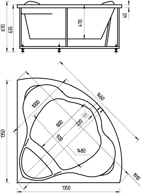 Акриловая ванна Aquatek Галатея 135*135, с фронтальным экраном, каркасом, сифоном