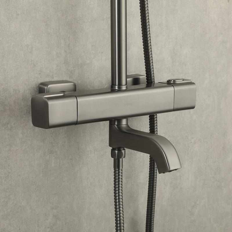 Душевая система с термостатом Gappo G91 G2491-9 оружейная сталь