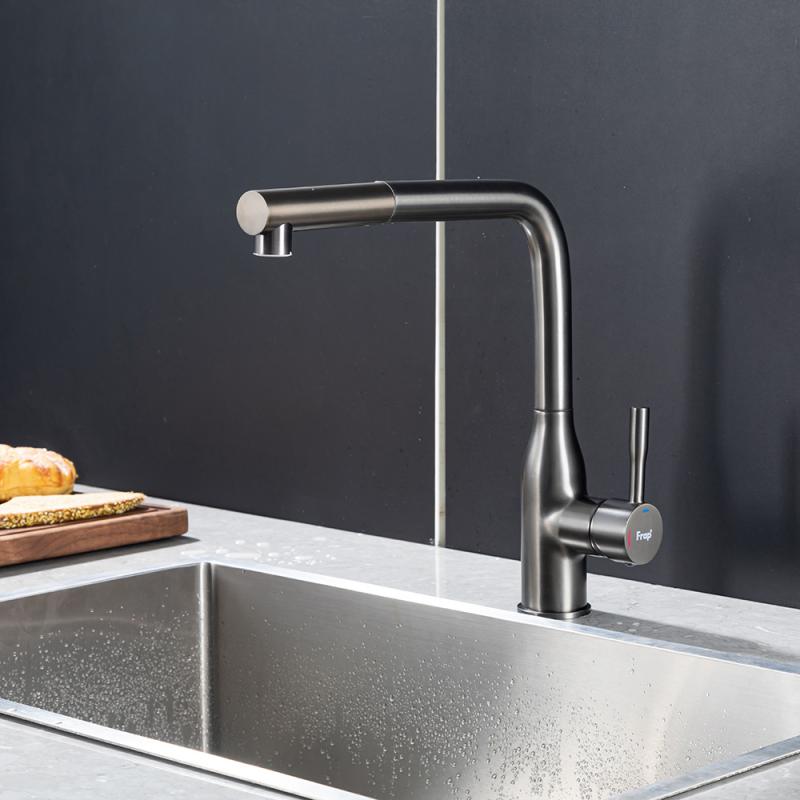 Вытяжной смеситель для кухни Frap H97 F6096-9 оружейная сталь