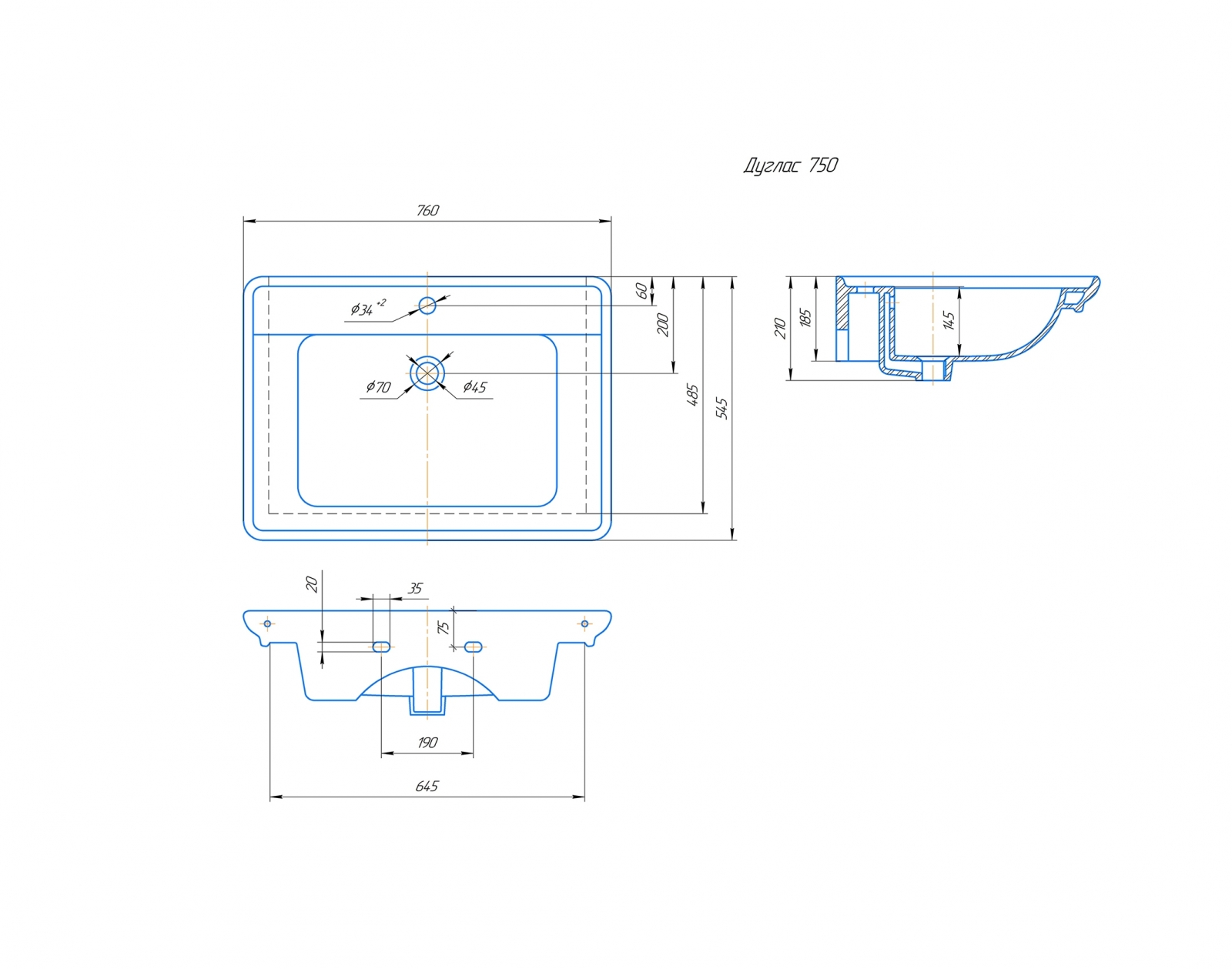 Мебельная раковина Kirovit Дуглас 750
