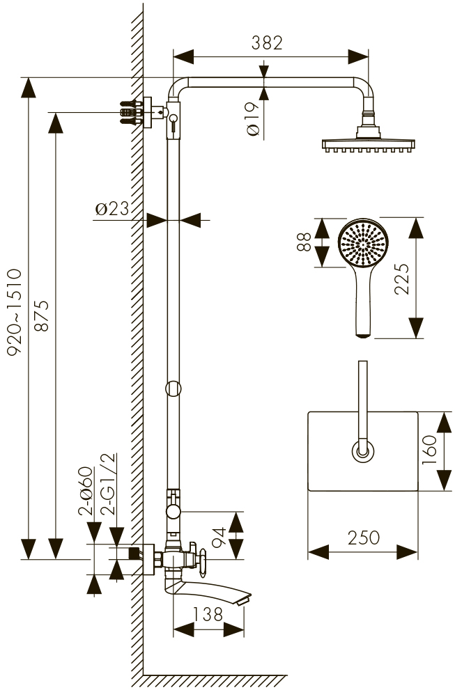 Душевая система Kaiser Trio 57288 Bronze