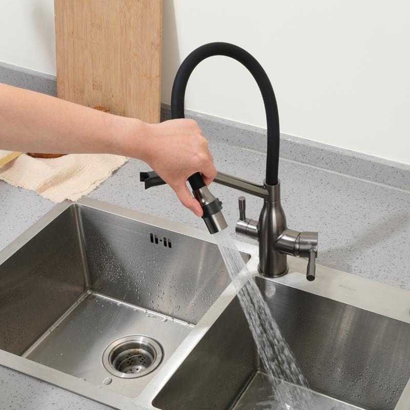 Смеситель для кухни с фильтром Frap H97 F4397-9 оружейная сталь