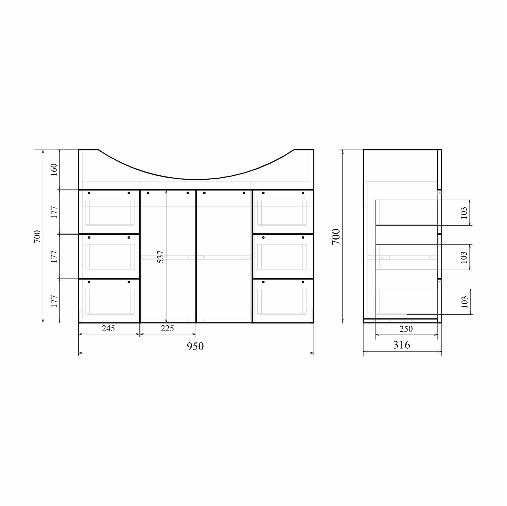 Напольная тумба Мирсант Камилла 100 (2 двери, 6 ящиков)