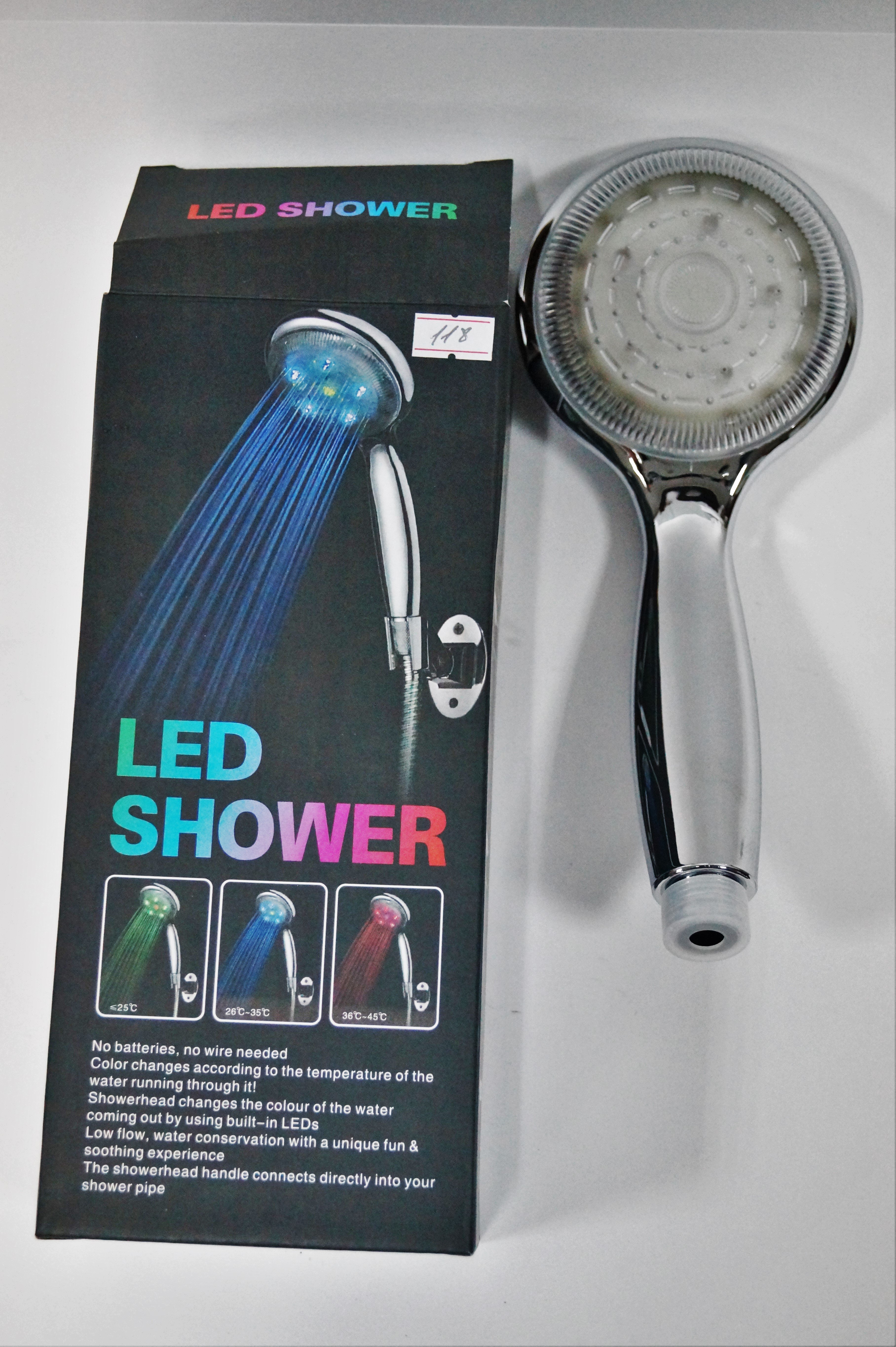 АА-118, хромированная, светодиодная лейка для душа с моторчиком