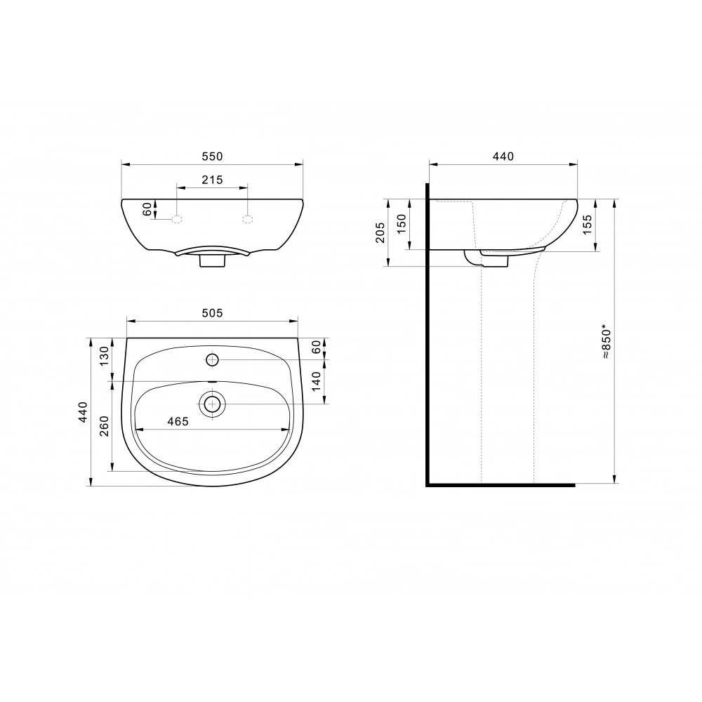 Умывальник Santek Анимо-55 1/отв