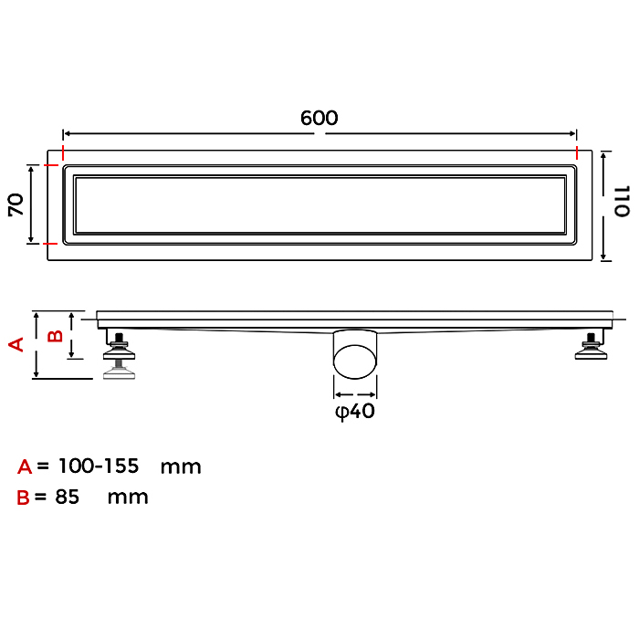 Душевой трап 60 см Gappo G86007-4 сталь