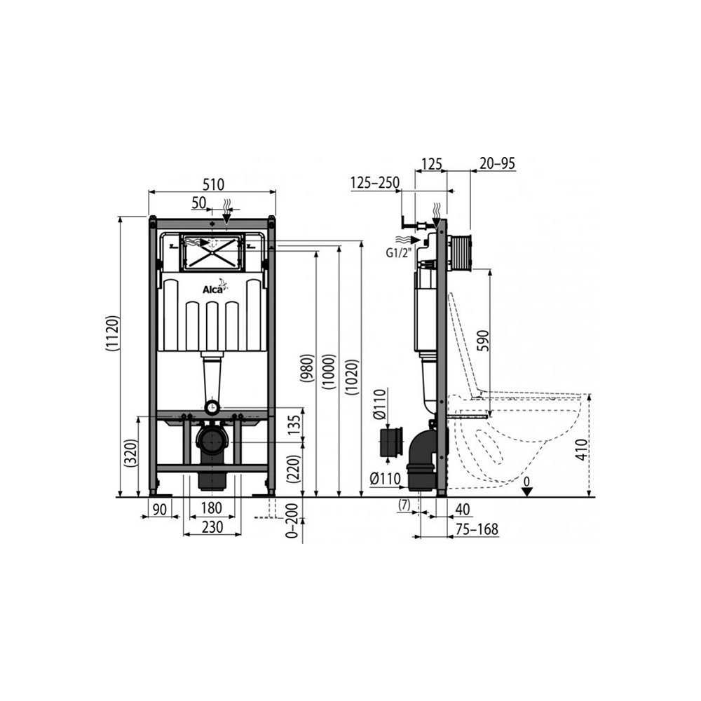 Инсталляция для подвесного унитаза Alcaplast Sadromodul AM101/850W для гипсокартона