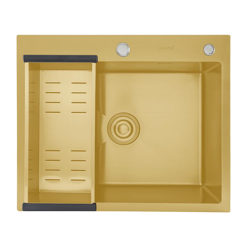Мойка для кухни с коландером из нержавеющей стали Gappo GS6050-3 золотой сатин